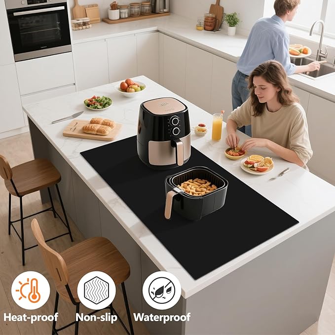 48" x 24" Heat Resistant Mat for Countertop Lanstics Silicone Baking Mat Non-Slip Silicone Mats Multipurpose Countertop Protector Mats Fire Resistant Mat Place Mat for Kitchen Counter (Black)