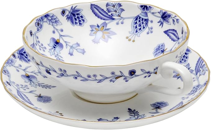 6 Pack Bone China Mini Espresso Cup,5 oz Porcelain Coffee Mugs with Saucer Handle,Demitasse Cups,Modern Deacor Art Cups,Suitable for Espresso Machine -Blue White