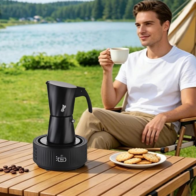 Bincoo Moka Pot 2 Cup，Espresso Maker Stove Top，Italian Coffee Maker，Mocha Pots，Stovetop Espresso Maker，Espresso Stove Top Coffee Maker，Mokapot Greca Coffee Maker Mocha Pot（Black