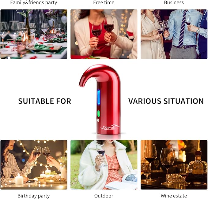 Electric Wine Aerator - One-Touch Automatic Decanter and Dispenser, Red & White Wine Pourer, Unique Gift for Wine Lovers (Red)