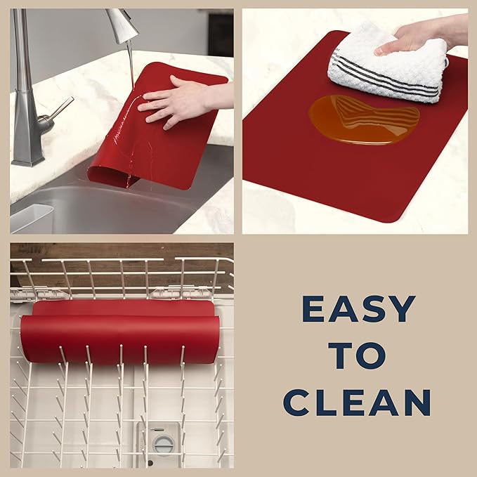 GASARÉ, Extra Large, Thick, Silicone Mat for Kitchen Counter, Heat Resistant Mat, Countertop Protector, Non-Slip, Easy to Clean, Cuttable, 16 x 12 Inches, Red