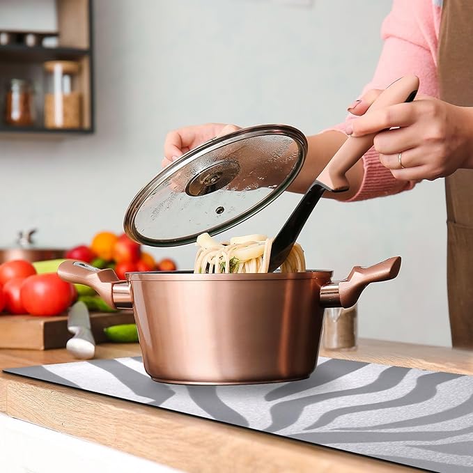 2 in 1 Table Runner Trivet for Hot Pots and Pans Heat Resistant Non Slip Waterproof 39 x 12 Inch Decorative Table Protector for Kitchen Countertop Light Silvery Zebra Print