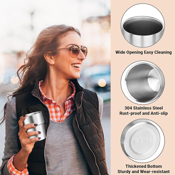 Metal Cup, 10 oz Insulated Tumbler, 4 Pack Double Wall Unbreakable Stackable Water Tumblers Insulated Stainless Steel Cups Premium Drinking Glasses for Travel Camping Home Outdoor