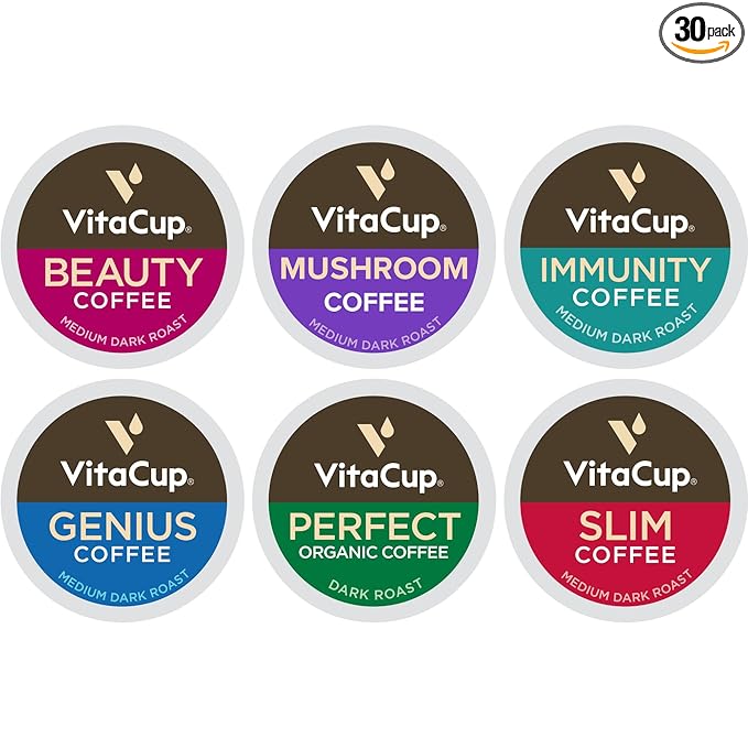 VitaCup Coffee 6 Blend Variety Sampler Pack 30ct. Vitamin & Superfood infused Single Serve Pods Compatible with K-Cup Brewers Including Keurig 2.0