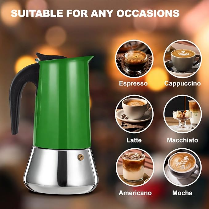 12 Cup Stovetop Espresso Maker Stainless Steel Moka Pot Stove Top Percolator Italian Coffee Makers Capable Mocha Greca Machine Cafe Classic Induction Cookers for Home and Camping 600ml 20oz