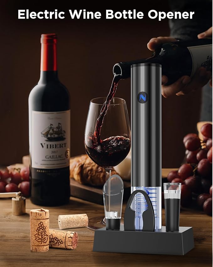 Newise Rechargeable Electric Wine Opener with Charging Base, Aerator Pourer, Vacuum Stoppers & Foil Cutter, Luxury Mothers Day for Mom