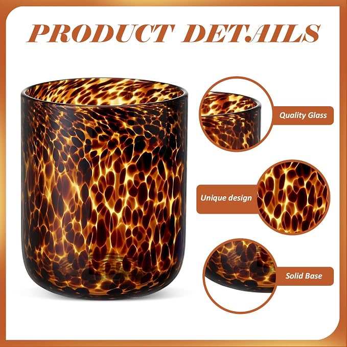 Honeydak Set of 4 Tortoise Leopard Print Glasses Brown Rocks Glasses Stylish Stemless Cocktail Cups Glass Glassware Tumbler Ideal for Gin, Tequila, Vodka, Soft Drinks