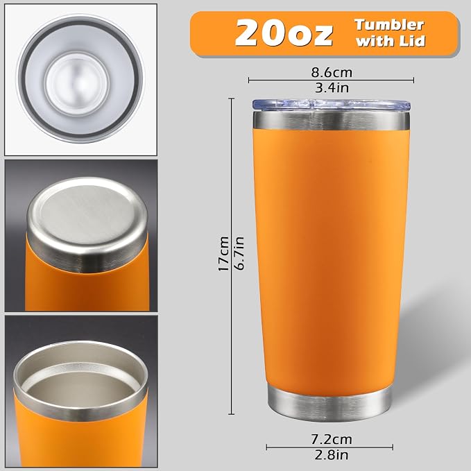 AIANJI 20oz Tumbler Bulk Stainless Steel Tumblers with Lid Vacuum Insulated Double Wall Travel Coffee Mug Powder Coated Tumbler Cup for Hot and Cold Drinks(Orange, 12 pack)