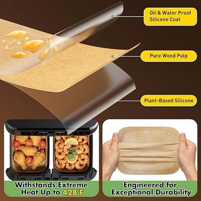 100Pcs 8 * 4 Inch Air Fryer Liners Disposable, Airfryer Paper Liners for 3-6 QT, Liners Paper Oil Proof and Easy Cleanup, Non Stick Air Fryers Accessories, Baking Liners, Parchment Paper Sheets