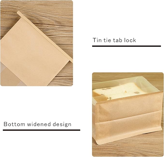 100 Pack Paper Bread Bags for Homemade Bread Sourdough Bread Bags Large Paper Bakery Bag with Window for Baked Food Packaging Storage, Brown(9x4.3x11 Inches)