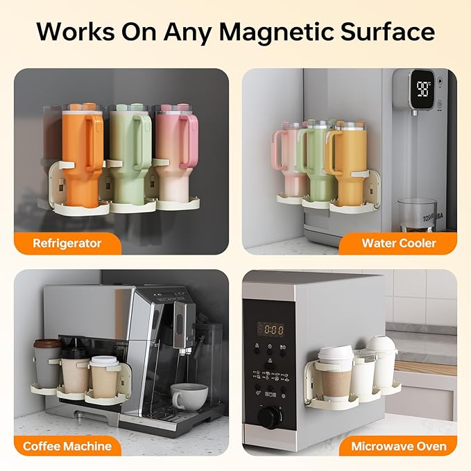 Magnetic Stanley Cup Holder for Fridge, Water Bottle Organizer & Tumbler Rack with Foldable Design for Kitchen, Stanley Cup 40 oz Accessories, Ideal Gifts 2PCS (White)