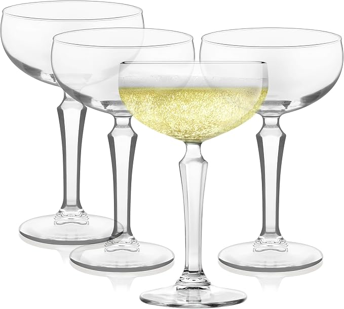 Libbey Capone Coupe Cocktail Glasses, Vintage Style, Diamond Cut Coupe Martini Glasses Set of 4, Traditional Cocktail Glass Set, Champagne Glasses