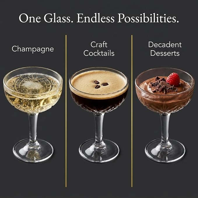 Godinger Champagne Glasses, Champagne Glass Set, Coupes Barware Martini Glasses - Set of 4, 6oz., Dublin Crystal Collection