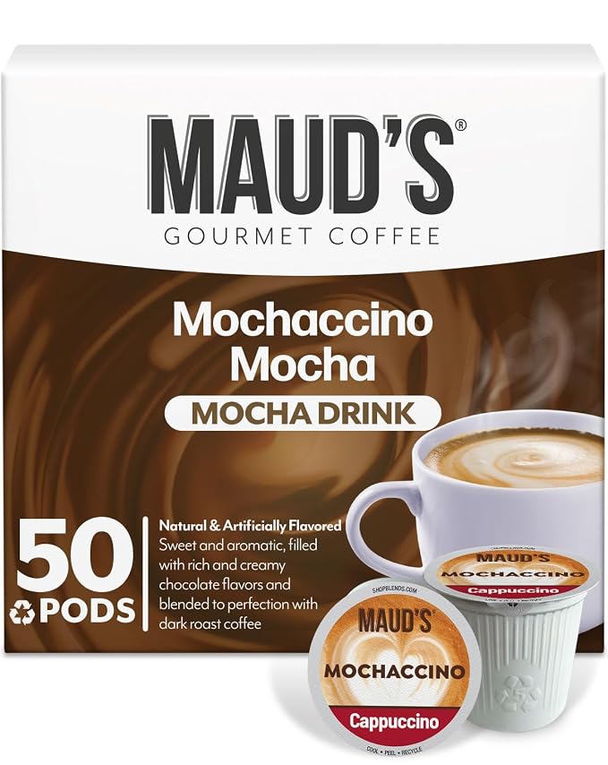 Maud's Chocolate Mocha Cappuccino Coffee Pods, 50ct - Mochaccino Mocha Flavor - Made with Gourmet Arabica Coffee, Pods Compatible with Keurig K Cups Maker