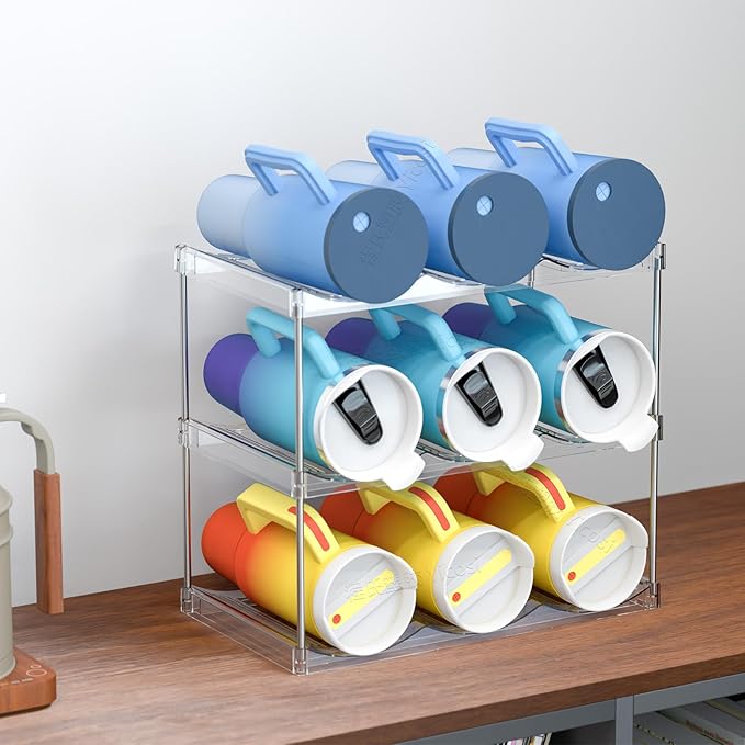 Yieach 3 Tier Stackable Water Bottle Holder for Cabinet and Pantry- Large Compartment Water Bottle Organizer Rack for Wine Bottle and 40 oz Stanley Cup,Yeti and Tumbler Waterbottle Organizer Storage