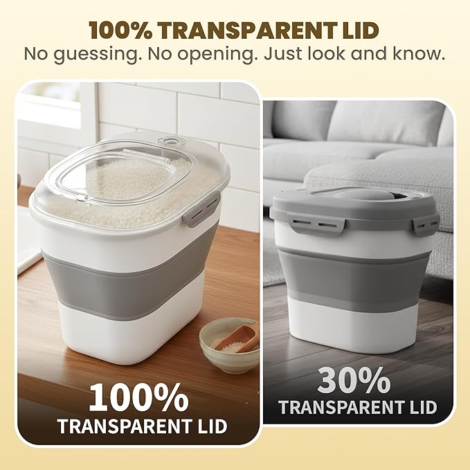 20-50Lbs Rice Container,Collapsible Food Storage Containers with Clear Airtight Lid,Wheels,Date Track,Rice Storage Container with 2PCS Containers and Scoop for Flour Sugar Cereal Grain Dog Cat
