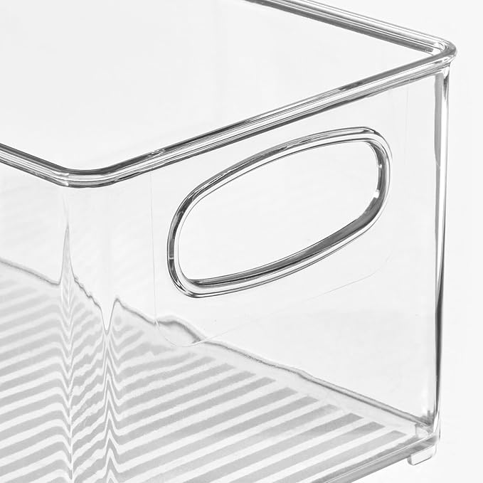 mDesign Plastic Bathroom Storage Container Bins w/ Handles - Closet, Cabinet, Vanity, Cupboard Shelf Organization, Hair Tools Accessory Organizer - Ligne Collection; Clear, 10x6x5 (Pack of 4)