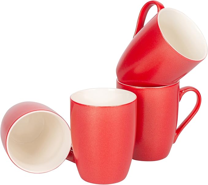 Elanze Designs Crimson Red Glossy Finish 10 Oz. New Bone China Coffee Cup Mugs Set of 4