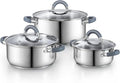 Cook N Home Basics Stainless Steel Cookware Sets, 6-Piece Pots and Pans | Induction Compatible, Dishwasher Oven Safe,Stay-Cool Silicone Handles