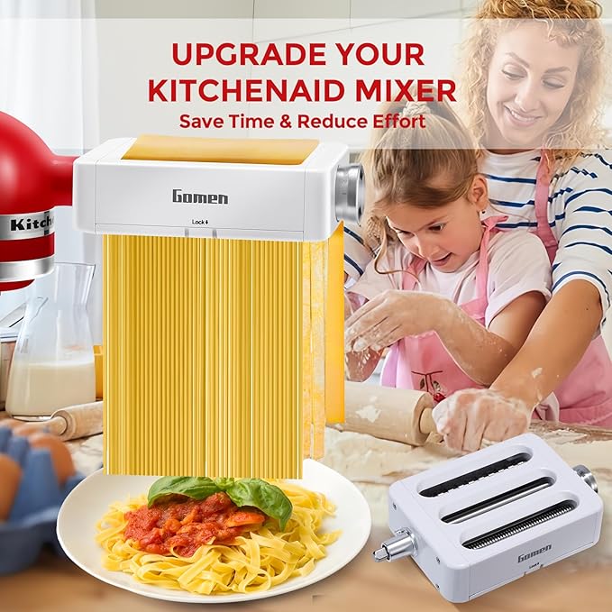 3-in-1 Pasta Attachment for Kitchenaid Stand Mixer, Pasta Roller & Cutter Set with Spaghetti & Fettuccine Cutters, Quick Install Pasta Maker Accessories for Home Chefs & Foodie Gifts