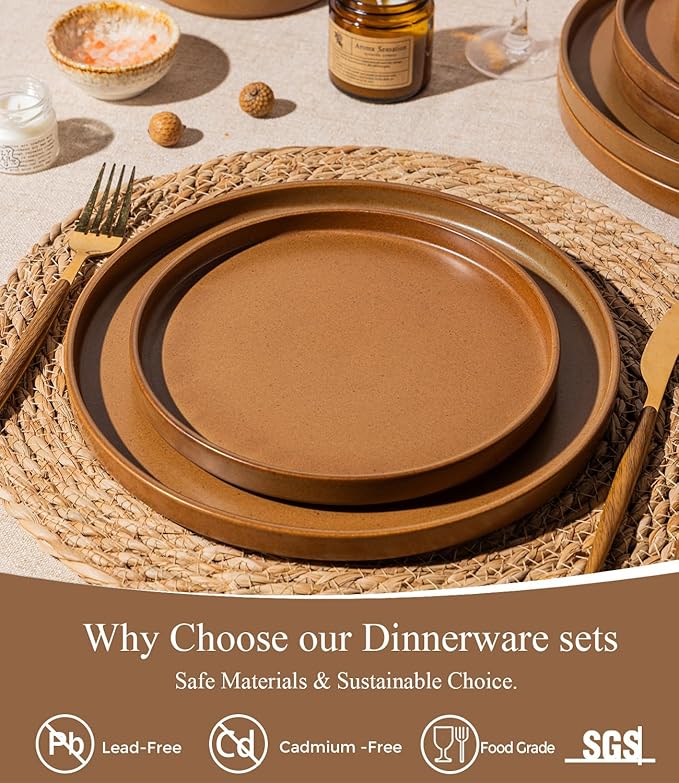 LERATIO Ceramic Dinnerware Sets for 6, High Edge Stoneware Plates and Bowls Set, Chip and Crack Resistant | Oven & Dishwasher & Microwave Safe Dishes Set, Service for 6