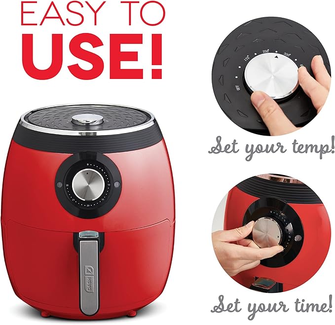 Dash Deluxe Air Fryer - Adjustable Temperature Control & Auto Shut-Off Feature - AirCrisp® Technology - Spacious Nonstick Basket - 1700 Watt - 6 Quarts - Red