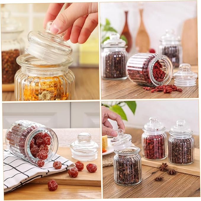 4pcs Storage Bins Lids Glass Storage Jars for Food Prep Containers Compact