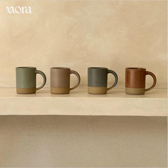 MORA Medium Mugs Set of 4, 16oz Ceramic Pottery Latte Mugs/Coffee Cups - Microwave and Dishwasher Safe - Harvest