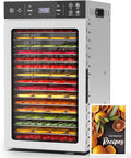 HOPERAN Food Dehydrator Stainless Steel - 800W Electric Dehydrator Machine with 4 Presets, Adjustable Timer, Temperature Control, Digital Food Dryer for Herb, Dog Treats,Meats & Veggies (16 Trays)