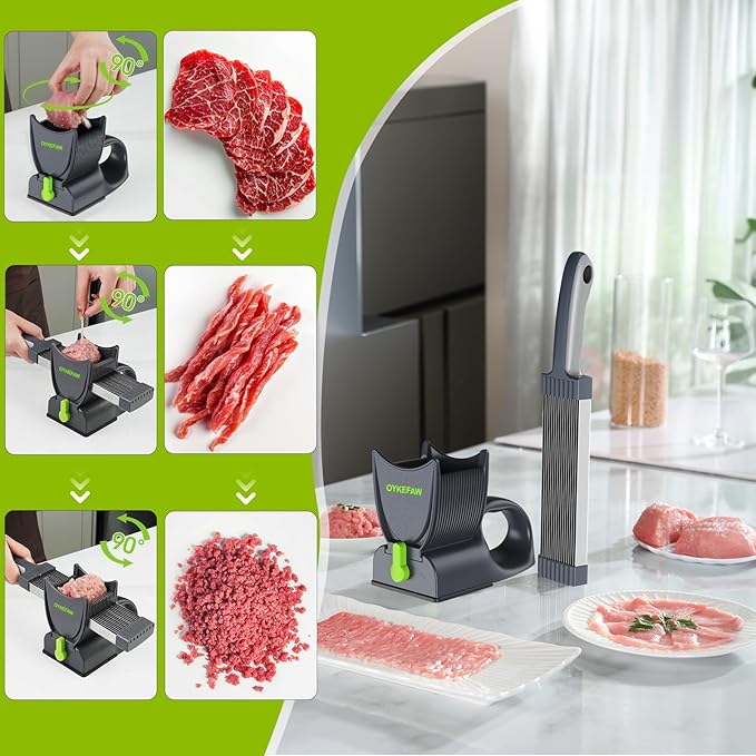 Fresh meat slicer, adjustable thickness, 2 or 4 mm, 17-in-1 stainless steel manual meat slicer, Cleaver Knife,Meat Cleavers can be Sliced, Striped, Diced, for salmon chicken breast beef pork