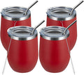 MEWAY 12oz/4 Pack Wine Tumbler Glasses with Lid - Stemless Double Wall Vacuum Stainless Steel Travel Tumbler - Keeping Cold & Hot for Wine,Coffee,Cocktails,Drinks-Family and Gifts (Red,Set of 4)