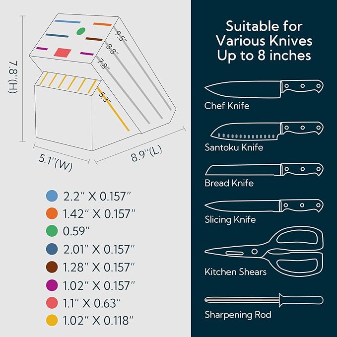 KITCHENDAO 14 Slot Acacia Wood Knife Block without Knives, Universal Knife Holder for Kitchen, Holding Multiple Types of Knives, Countertop Butcher Block Knife Stand for Easy Kitchen Storage
