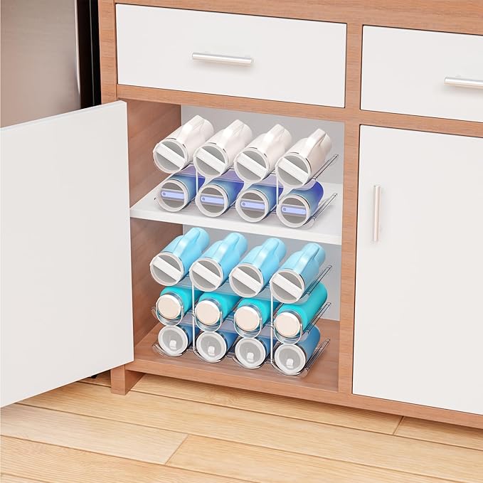 Yieach 2 Tier Water Bottle Holder for Cabinet,Acrylic Wine Rack and Stackable Water Bottle Organizer for Pantry - Waterbottle Organizer for 40 oz Stanley Cup Holder and Other Tumbler Organizers