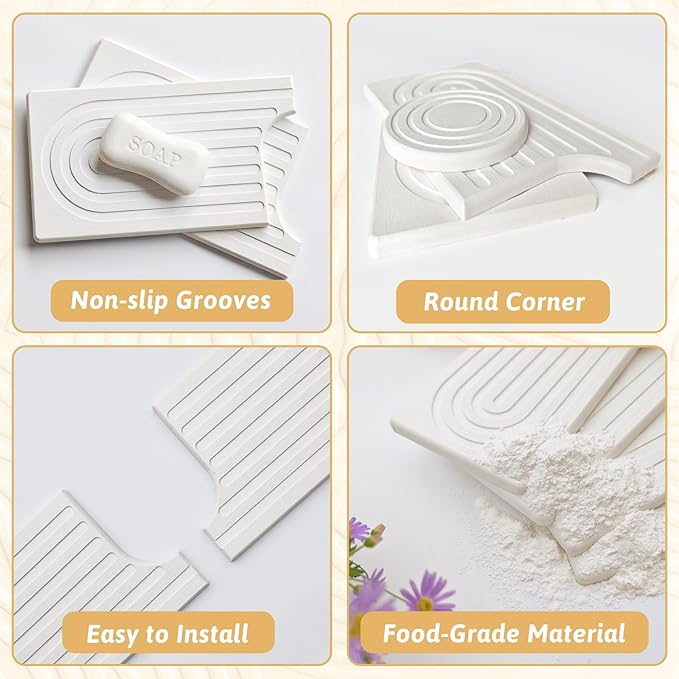U Shape Sink Draining Mat Behind Faucet, Super Absorbent Diatomite Fast Drying Stone, Quick Drying Splash Guard, Prevents Moisture Buildup, Around Faucet Drip Mat for Kitchen Bathroom Counter, White