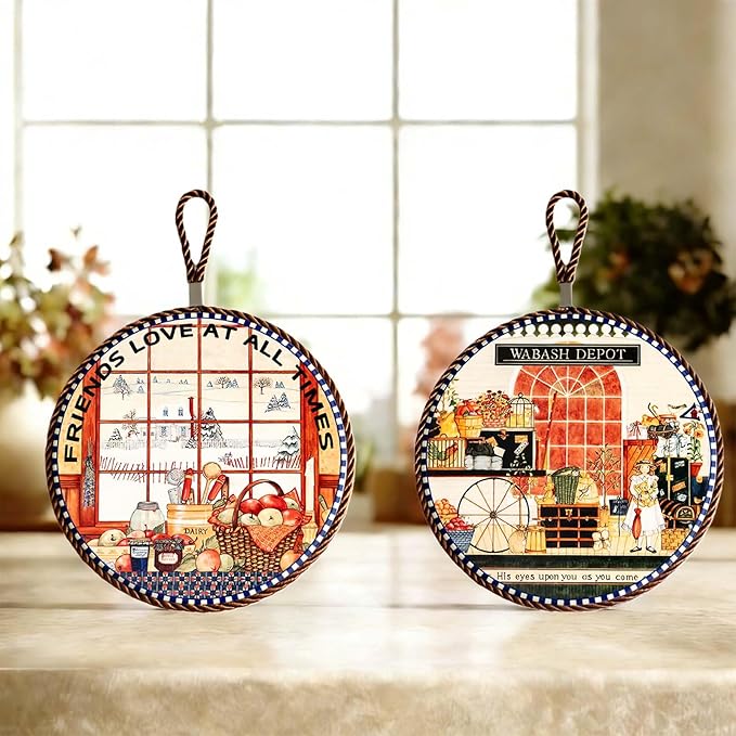 Ceramic trivets, hot Dish mat, hot Pot Holder, Pot Holder, Heating Pads for Decorating tabletops and countertops, can be Hung, Kitchen Decor (Painting)