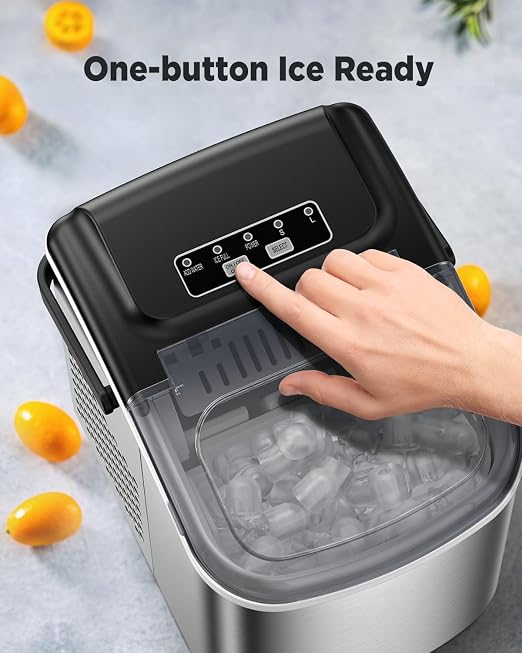Ice Maker Countertop, Portable Ice Machine Ready in 6 Minutes with 9 Cubes 26LBS in 24H, Self-Cleaning with Ice Scoop and Basket, Two Sizes of Bullet Ice for Home Kitchen Office, Bar and Parties