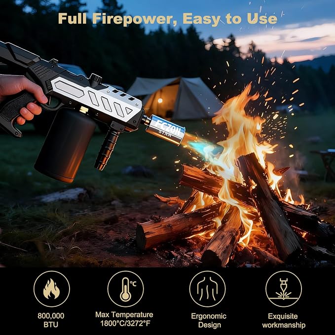 FCZON Flame Thrower Gun, Detachable Cooking Propane Torch Gun with Adjustable Flame, Powerful Blow Torch for BBQ, Searing Steak, Welding, Camping(Propane Tank Not Included)
