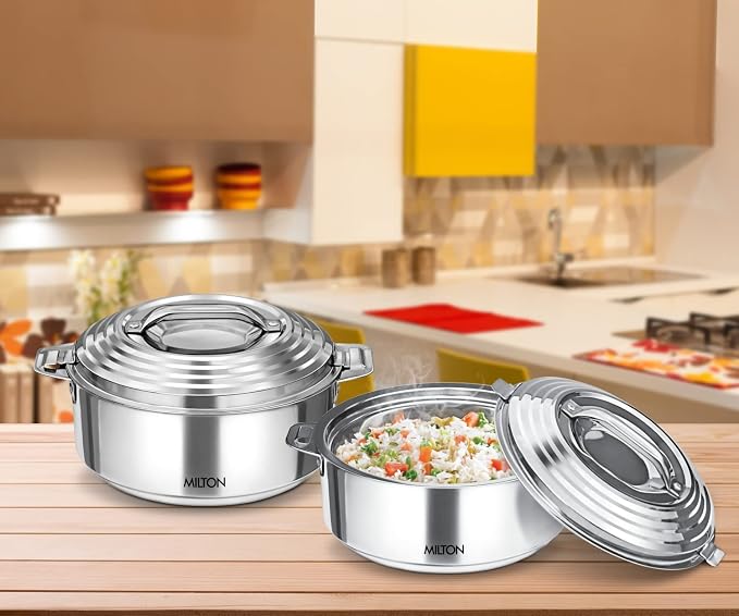 Milton Galaxia 3500 Insulated Stainless Steel Casserole, 3.5 qt. (3300 ml, 111 oz) Thermal Serving Bowl, Keeps Food Hot & Cold for Long Hours, Elegant Hot Pot Food Warmer Cooler, Silver