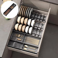 Dish Drying Rack, Stainless Steel Adjustable Bowl Plate Drainer, Pot Lid Holder, Plate Organizer for Cabinet for Cutting Boards, Cooling Racks (Gentle Black,18.11 * 3.93 inch,Tool Box B)
