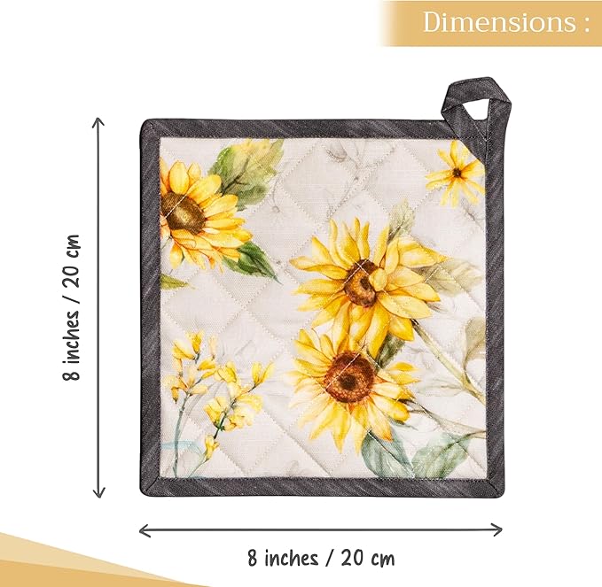 Maison d' Hermine Pot Holders 100% Cotton Heat Resistant Potholders 8" x 8" Hot Pads with Loop BBQ Cooking Baking Gifts for Mothers Day Handling Hot Pans Spring/Summer (Pack of 1, Candice)