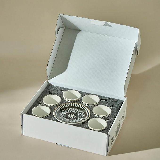 KARACA Helenistic Turkish Small Coffee Cups Set for 6, 12 Piece Porcelain Espresso Cups with Saucers, 80ML Demitasse Coffee Set, Black, Modern Elegant Design for Home & Gift