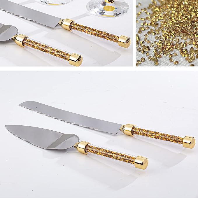 Wedding Cake Knife and Server Set, Champagne Flutes Print Mr and Mrs for Bride and Groom Toasting Glasses Wedding Bridal Shower Gifts