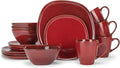 Elanze Designs 16-Piece Modern Luxury Chic Smooth Vintage Handmade Shape High Gloss Ceramic Stoneware Square Plate Mug & Bowl Kitchen Dinnerware 16 Piece Set - Service for 4, Deep Crimson Red