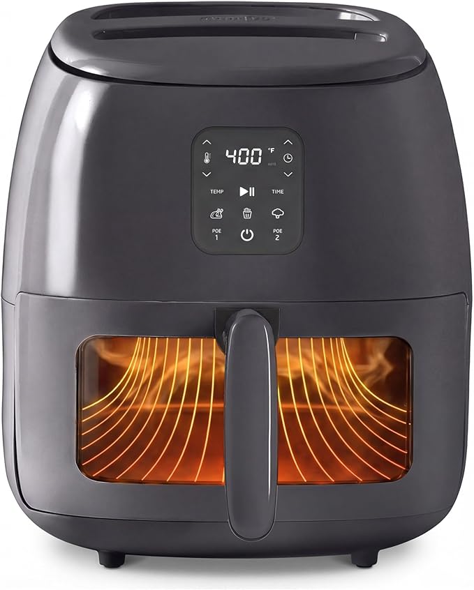 Dash 6QT Infrared Digital Air Fryer - Safe Ceramic Nonstick, Basket Style, Viewing Window, Custom Presets & Auto Shake Reminder - Dishwasher Safe Parts, 6 Quart Family-Size Air Fryer