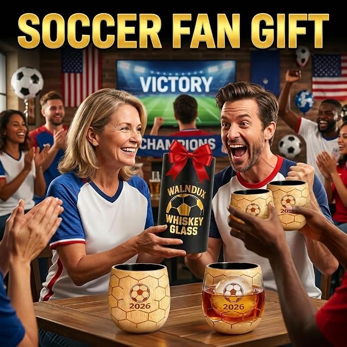 Soccer Wooden Whiskey Glass, Oak Wood Beer & Whiskey Tumbler, Old Fashioned Bourbon Drinking Cup, Unique Gift for Soccer Fans, Beer Lovers, Men, Dad, Husband, Birthday Gift