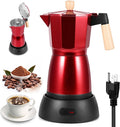 Moka Pot Electric Espresso Coffe Maker, 300ml 6 Cups Portable Coffee Pot with Overheat Protection and Detachable Base, Electric Espresso Maker, 450W, Red