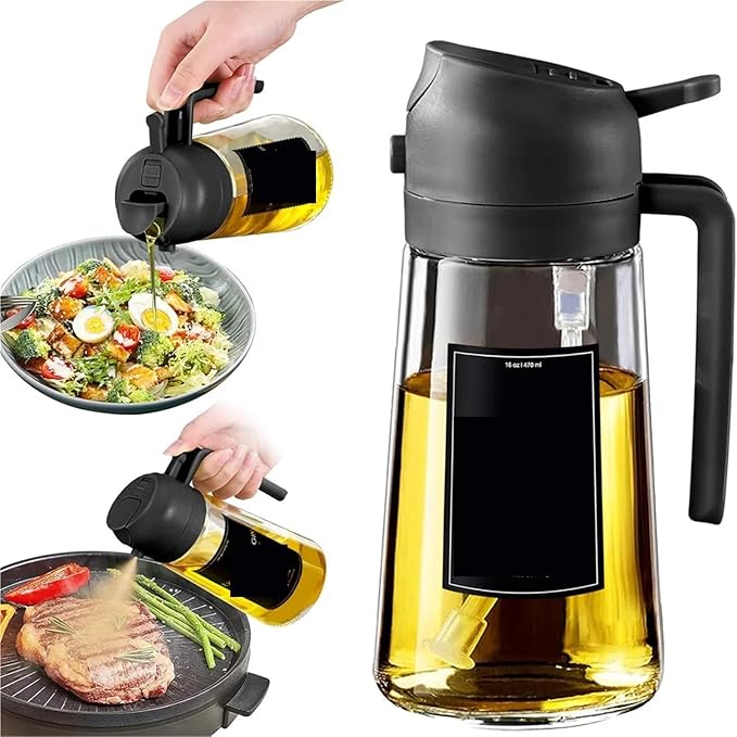 Oil Sprayer, Oil Sprayer For Cooking,2in1 Dispenser Bottle For Kitchen,16oz/470ml Glass,Food-grade Mister,for Kitchen, Air Fryer(1pcs Black)