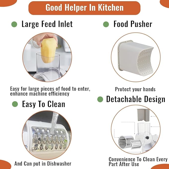 Electric Cheese Grater for Block Cheese,Electric Grater for Home Kitchen Use,3 Changeable Blades Salad Shooter Electric Slicer/Shredder for Vegetable Fruit Nuts
