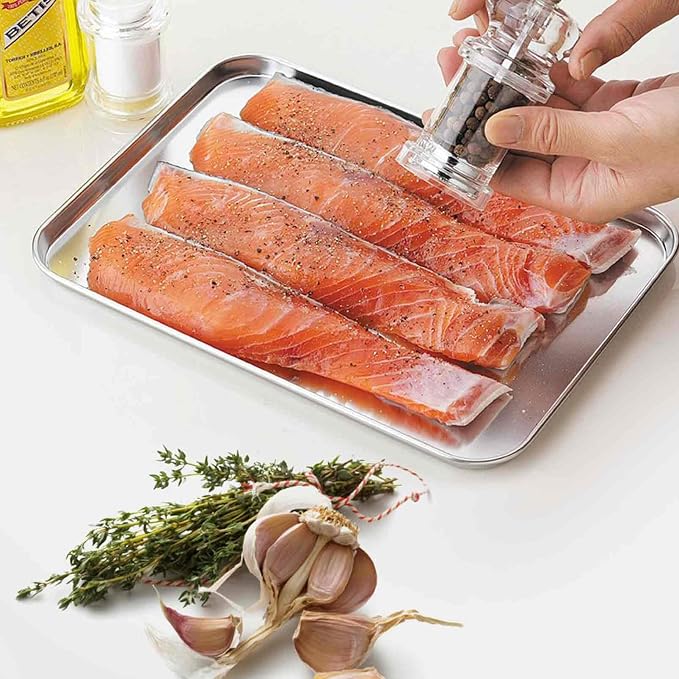 TeamFar Baking Sheet Set of 4, Stainless Steel Baking Pan Cookie Sheet | 16/ 12.5/ 10/ 9.3 Inch Toaster Oven Sheet Pan Tray for Baking Roasting, Non Toxic & Healthy, Mirror Finish & Dishwasher Safe