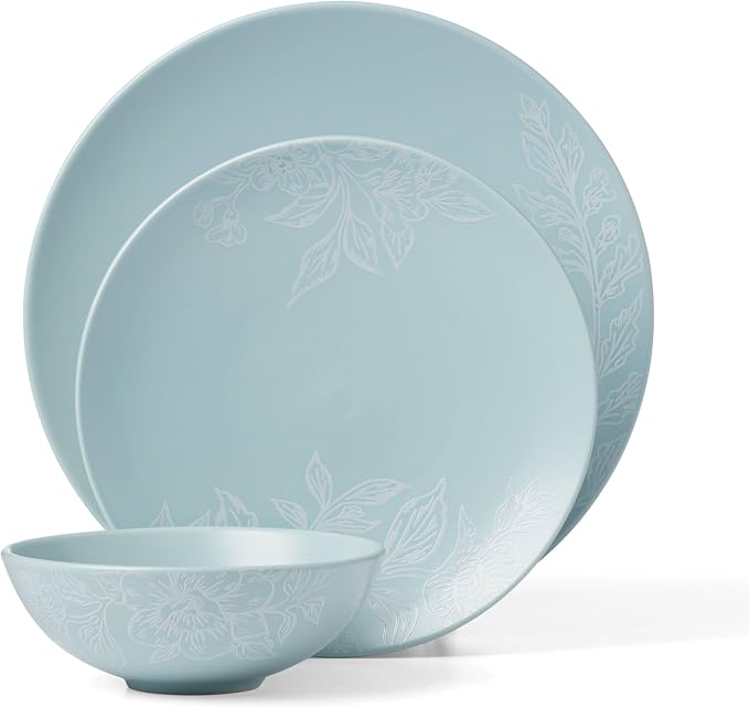 Oneida 897393 Roseto 12-Piece Dinnerware Set, French Blue